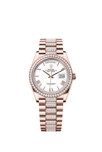 Rolex Day-Date 36 Everose Gold / Diamond / White - Roman / President - Diamond