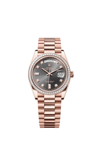Rolex Day-Date 36 Everose Gold - Baguette / Slate - Diamond / President