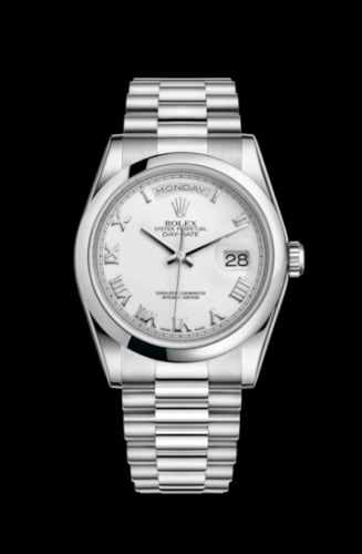 Rolex Day-Date 36 Platinum Domed / President / White Roman