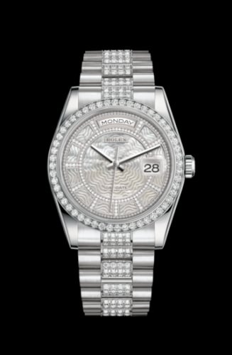 Rolex Day-Date 36 Platinum Diamonds / President Diamonds / White Carousel