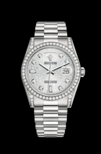 Rolex Day-Date 36 White Gold Diamonds / President / Silver Computer
