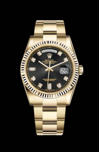 Rolex Day-Date 36 Yellow Gold Fluted / Oyster / Black Diamonds