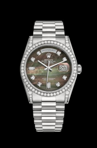 Rolex Day-Date 36 White Gold Diamonds / President / Black MOP