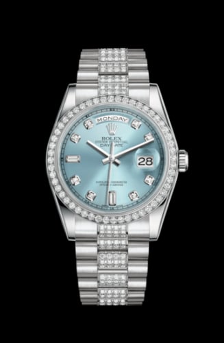 Rolex Day-Date 36 Platinum Diamonds / President Diamonds / Ice Blue Diamond