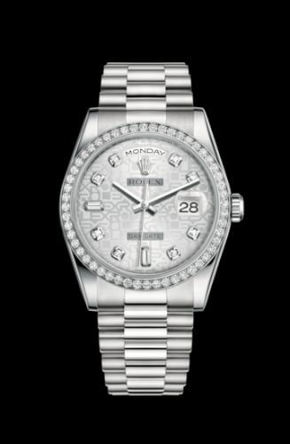 Rolex Day-Date 36 Platinum Diamonds / President / Silver Computer