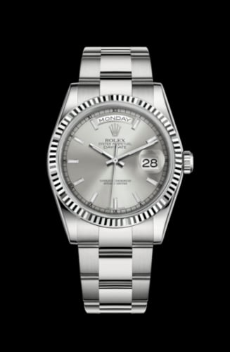 Rolex Day-Date 36 White Gold Fluted / Oyster / Silver
