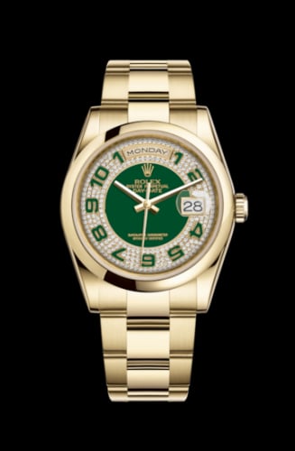 Rolex Day-Date 36 Yellow Gold Domed / Oyster / Green Paved