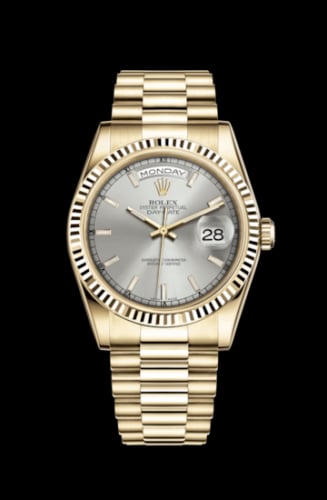 Rolex Day-Date 36 Yellow Gold Fluted / President / Silver