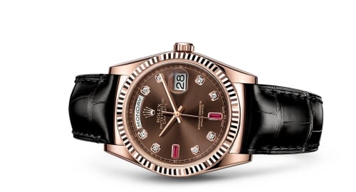 Rolex Day-Date 36 Everose / Strap / Chocolate Diamonds Rubies