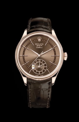 Rolex Cellini Dual Time Everose / Brown / Alligator Brown