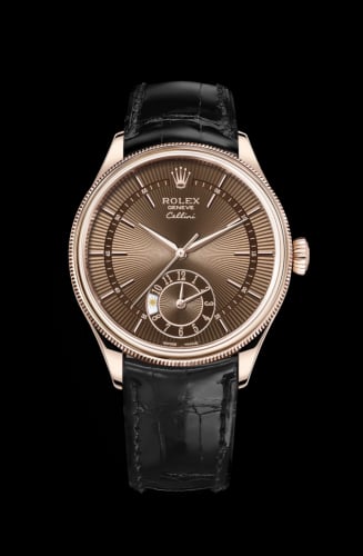 Rolex Cellini Dual Time Everose / Brown / Alligator Black