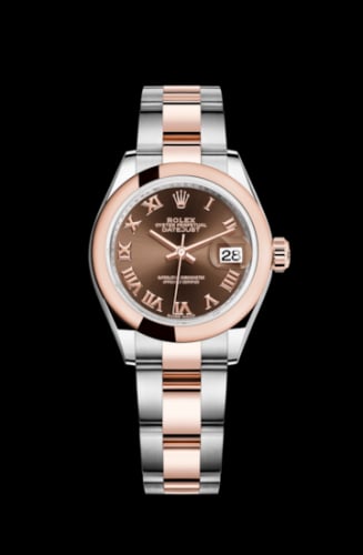 Rolex Lady-Datejust 28 Rolesor Rose Domed / Oyster / Chocolate Roman