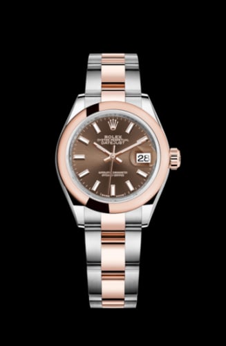Rolex Lady-Datejust 28 Rolesor Rose Domed / Oyster / Chocolate