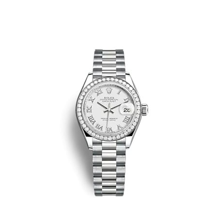 Rolex Lady-Datejust 28 White Gold - Diamond / President / White - Roman