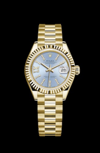 Rolex Lady-Datejust 28 Yellow Gold Fluted / President / Cornflower Diamond