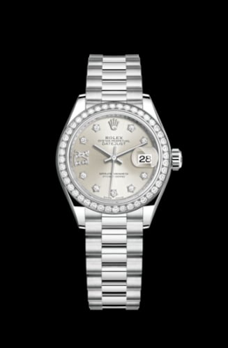 Rolex Lady-Datejust 28 Platinum Diamond / President / Silver Diamonds