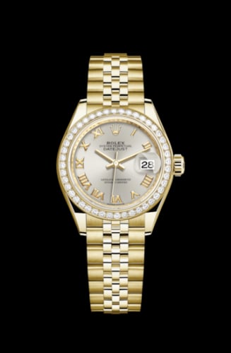 Rolex Lady-Datejust 28 Yellow Gold Diamond / Jubilee / Silver Roman