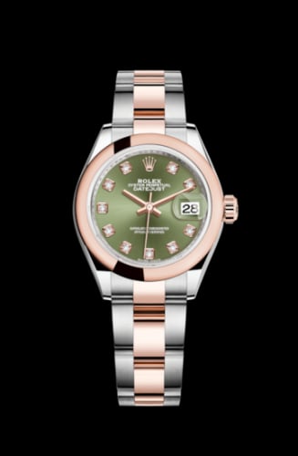 Rolex Lady-Datejust 28 Rolesor Rose Domed / Oyster / Olive Diamond
