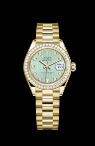 Rolex Lady-Datejust 28 Yellow Gold Diamond / President / Green Diamond