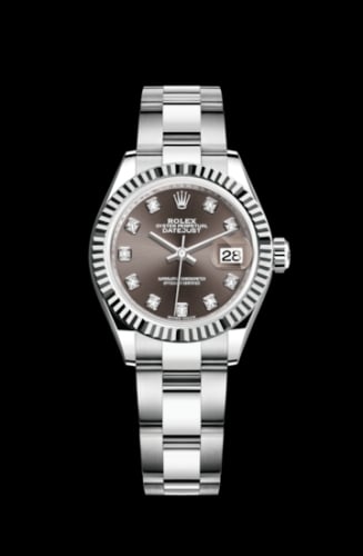 Rolex Lady-Datejust 28 Stainless Steel Fluted / Grey - Diamond / Oyster