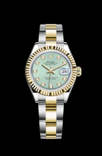 Rolex Lady-Datejust 28 Rolesor Yellow Fluted / Oyster / Mint Green Tuxedo