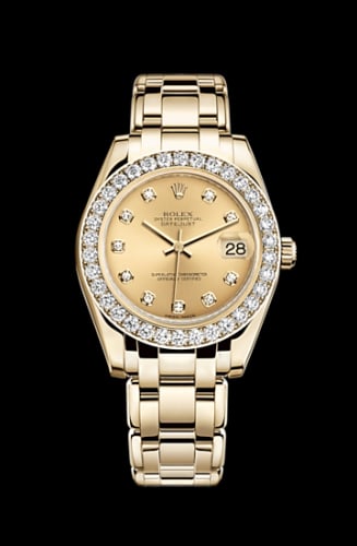 Rolex Datejust Pearlmaster 34 Yellow Gold Diamond Champagne Diamonds