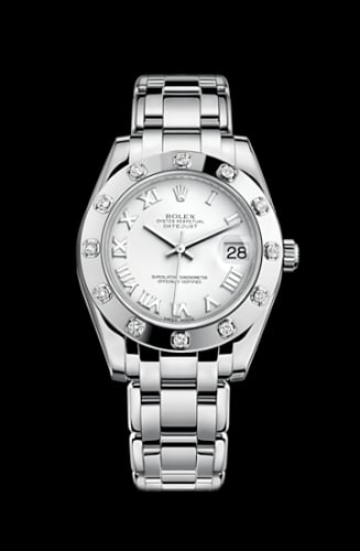 Rolex Datejust Pearlmaster 34 White Gold 12 Diamond White Roman
