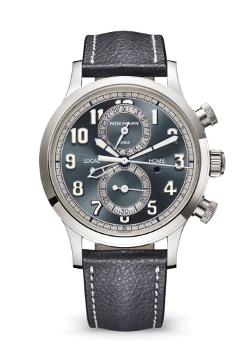 Patek Philippe Calatrava Pilot Travel Time Chronograph White Gold / Grey