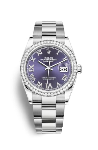Rolex Datejust 36 Stainless Steel / Diamond / Aubergine Roman-Diamonds / Oyster