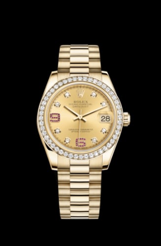 Rolex Datejust 31 Yellow Gold Diamond / President / Champagne Diamonds Rubies