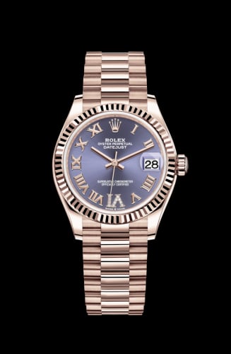 Rolex Datejust 31 Rose Gold / Fluted / Aubergine - Roman / President