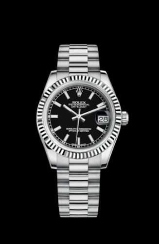 Rolex Datejust 31 White Gold Fluted / President / Black