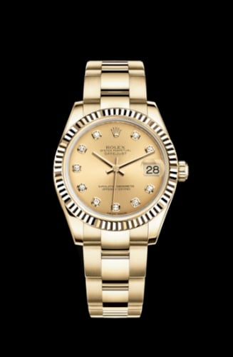 Rolex Datejust 31 Yellow Gold Fluted / Oyster / Champagne Diamond