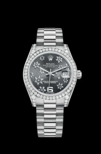 Rolex Datejust 31 White Gold Diamond / President / Dark Rhodium Floral