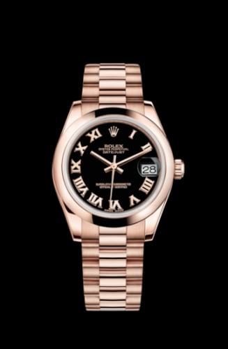Rolex Datejust 31 Everose Domed / President / Black Roman