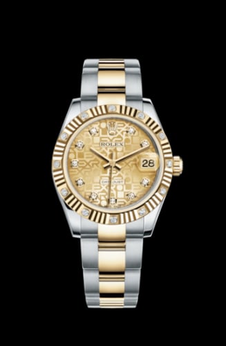 Rolex Datejust 31 Rolesor Yellow Fluted Diamond / Oyster / Champagne Computer