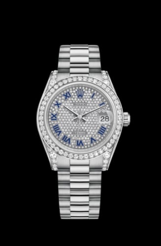Rolex Datejust 31 White Gold Diamond / President / Paved Roman