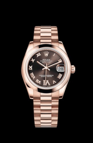 Rolex Datejust 31 Everose Domed / President / Chocolate Roman
