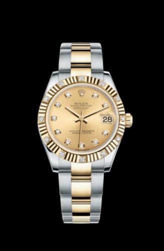 Rolex Datejust 31 Rolesor Fluted Diamond / Oyster / Champagne Diamond