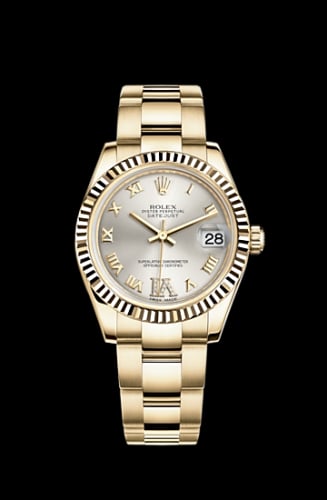 Rolex Datejust 31 Yellow Gold Fluted / Oyster / Silver Roman