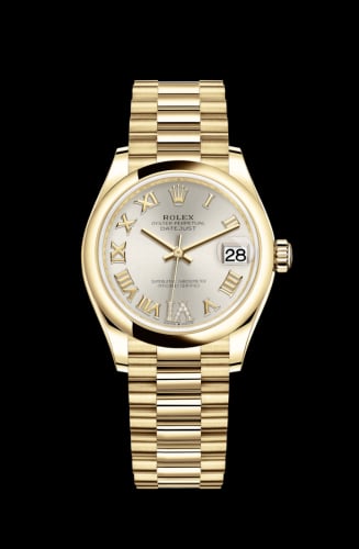 Rolex Datejust 31 Yellow Gold / Domed / Silver - Roman / President