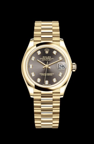 Rolex Datejust 31 Yellow Gold / Domed / Grey - Diamond / President