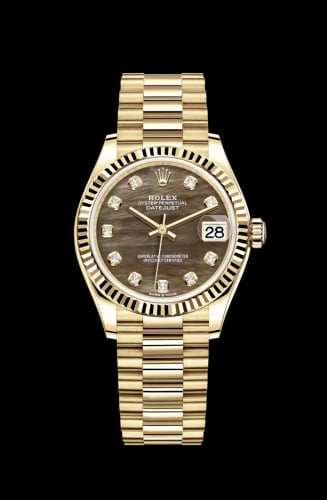 Rolex Datejust 31 Yellow Gold / Fluted / Black MOP / President