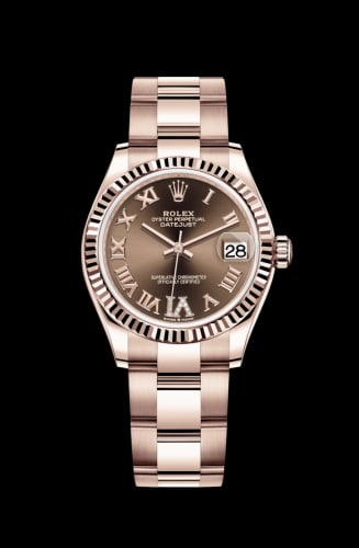 Rolex Datejust 31 Rose Gold / Fluted / Chocolate - Roman / Oyster