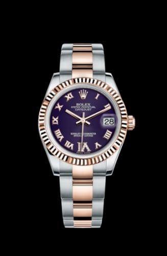 Rolex Datejust 31 Rolesor Everose Fluted / Oyster / Purple Roman