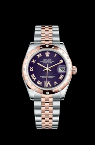 Rolex Datejust 31 Rolesor Everose Domed Diamond / Jubilee / Purple Roman