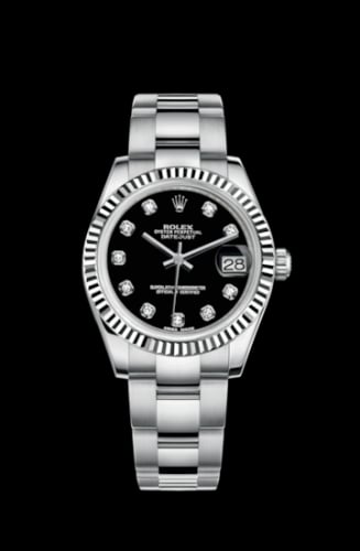 Rolex Datejust 31 Stainless Steel Fluted / Oyster / Black - Diamond