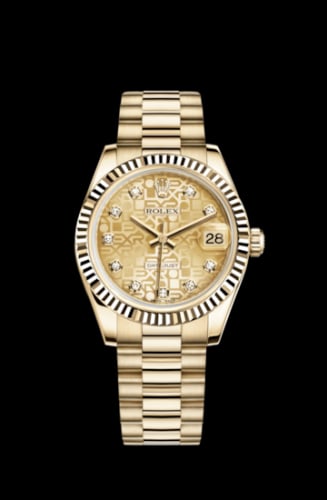 Rolex Datejust 31 Yellow Gold Fluted / President / Champagne Computer