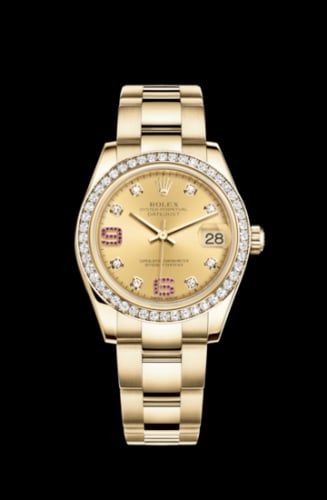 Rolex Datejust 31 Yellow Gold Diamond / Oyster / Champagne Diamonds Rubies