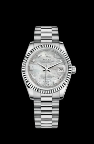 Rolex Datejust 31 White Gold Fluted / President / MOP Roman